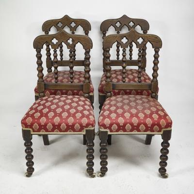 A Set of Four Gothic Revival Bobbin Turned Oak Dining Chairs