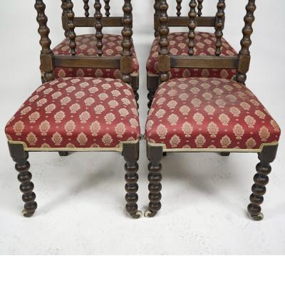 A Set of Four Gothic Revival Bobbin Turned Oak Dining Chairs