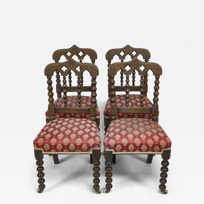 A Set of Four Gothic Revival Bobbin Turned Oak Dining Chairs