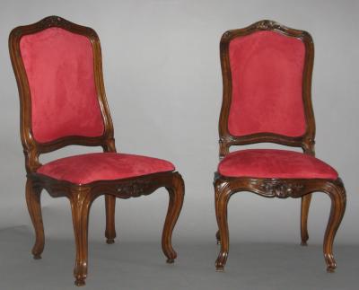 A Set of Four Walnut and Red Velvet Side Chairs