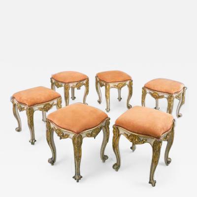 A Set of Six Carved Wood Tabourets with Original Paint and Gilding