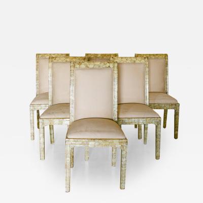 A Set of Six Crushed Oyster Shell Veneered Dining 1980s