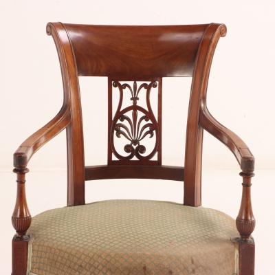 A Set of Six French Directoire Style Carved Walnut Dining Chairs 19th Century 