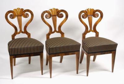 A Set of Three Exceptional Biedermeier Side Chairs