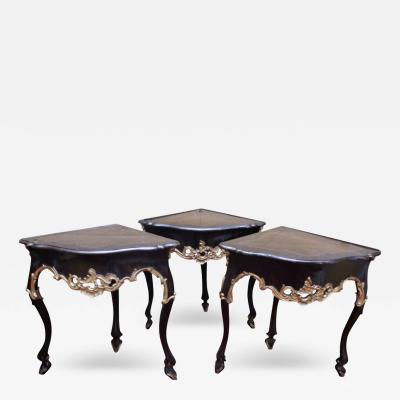 A Set of Three Portuguese Rosewood and Parcel Gilt Corner Tables