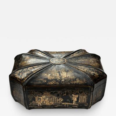 A Shapely 19th Century Chinese Export Black Lacquered Dressing Box