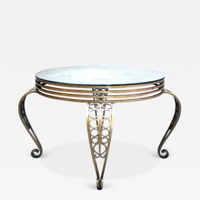 A Shapely French Art Deco Gilt Iron Circular Table with Mirrored Top