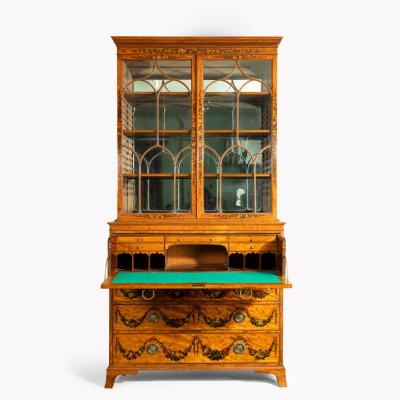 A Sheraton period West Indian satinwood secretaire bookcase