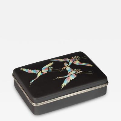 A Showa period cloisonn box with three cranes Ando Company 