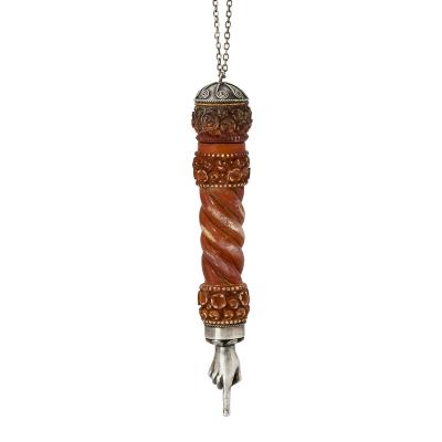 A Silver Mounted Carved Wood Torah Pointer Yad 