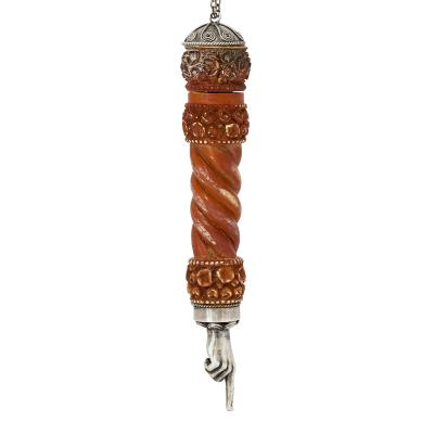 A Silver Mounted Carved Wood Torah Pointer Yad 