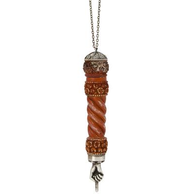 A Silver Mounted Carved Wood Torah Pointer Yad 