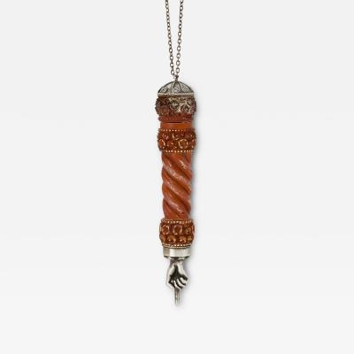 A Silver Mounted Carved Wood Torah Pointer Yad 