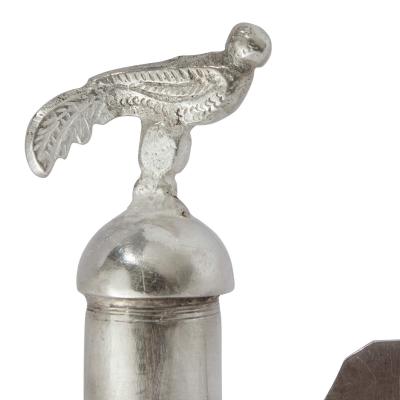 A Silver and Silver Filigree Purim Rattle with Bird Finial