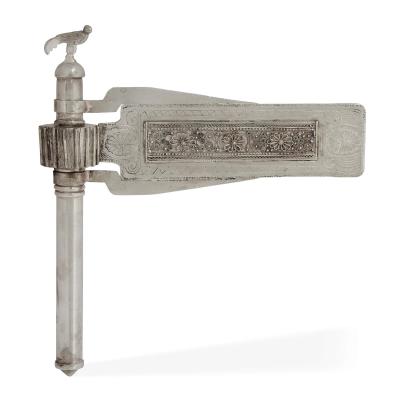 A Silver and Silver Filigree Purim Rattle with Bird Finial