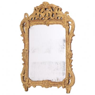 A Small French Giltwood and Carved Mirror 18th C 