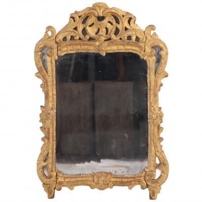 A Small French Giltwood and Carved Mirror 18th C 