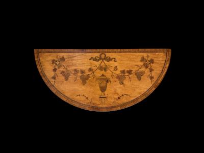 A Small Pair of George III Period Satinwood And Marquetry Demi Lune Side Tables