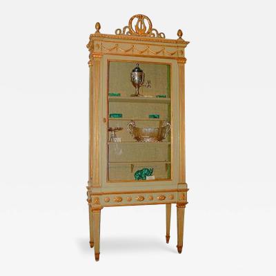 A Stately 18th Century Parcel Gilt and Polychrome Italian Louis XVI Vitrine