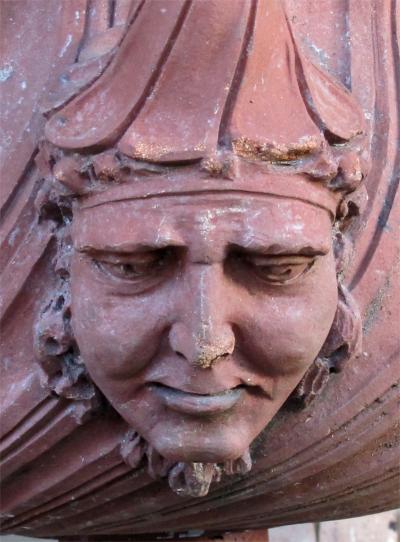 A Stunning English Neoclassical Style Terra Cotta Garden Urn with Mask Handles