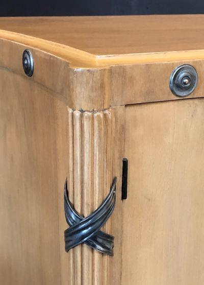 A Stylish French 1940s Sycamore 2 Door Cabinet with Pewter Mounts