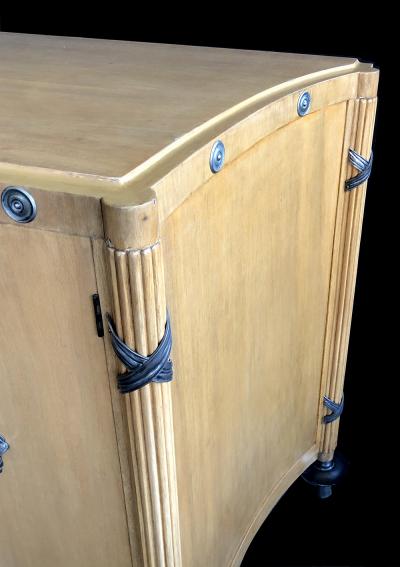A Stylish French 1940s Sycamore 2 Door Cabinet with Pewter Mounts