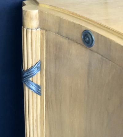 A Stylish French 1940s Sycamore 2 Door Cabinet with Pewter Mounts