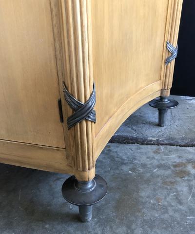 A Stylish French 1940s Sycamore 2 Door Cabinet with Pewter Mounts