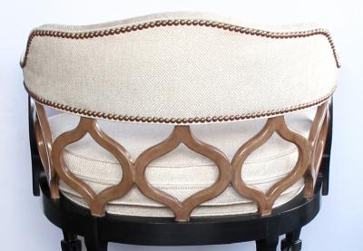 A Stylish Pair of American Hollywood Regency Lacquered Barrel Back Chairs