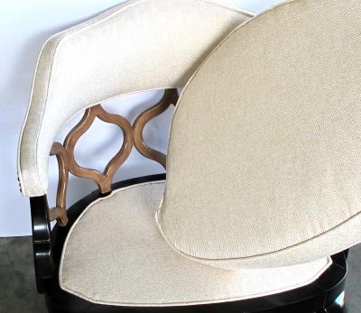 A Stylish Pair of American Hollywood Regency Lacquered Barrel Back Chairs