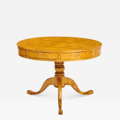 A Swedish Karl Johan Birch Root Drum Table Circa 1830s