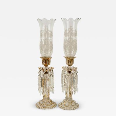 A TALL PAIR OF BACCARAT GLASS CUT CRYSTAL LUSTERS CANDLE HOLDERS CIRCA 1900