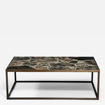 A Terrazzo Stone Coffee Table Supported on Handmade Steel Base
