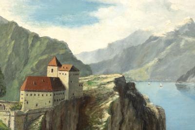 A Toscani Oil On Canvas River Scene In Northern Italy Signed A Toscani 1928 