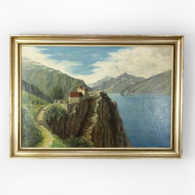 A Toscani Oil On Canvas River Scene In Northern Italy Signed A Toscani 1928 