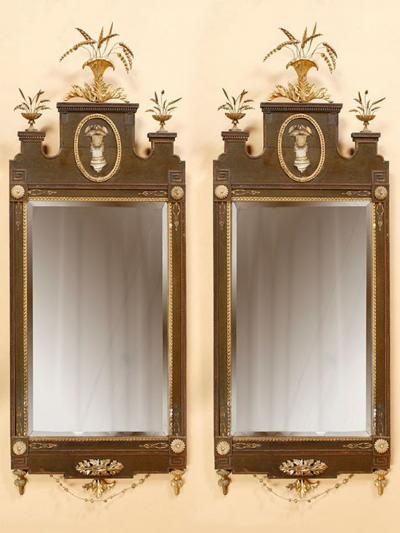 A VERY FINE PAIR OF HEPPLEWHITE LOOKING GLASSES
