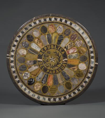 A VERY RARE HARDSTONE AND MARBLE INLAID SPECIMEN PRESENTATION CENTER TABLE