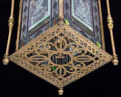 A VICTORIAN PERIOD AESTHETIC GILT BRASS HALL LANTERN
