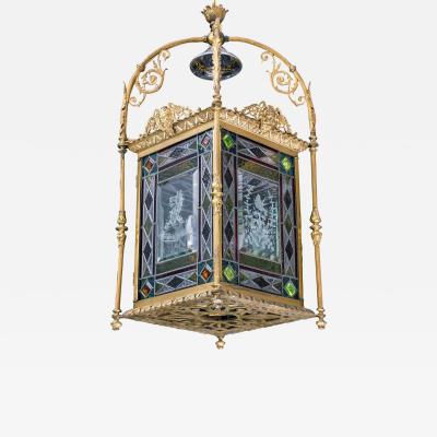 A VICTORIAN PERIOD AESTHETIC GILT BRASS HALL LANTERN