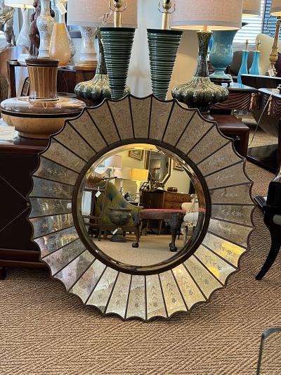 A Venetian Style Reverse etched Glass Sunburst Mirror