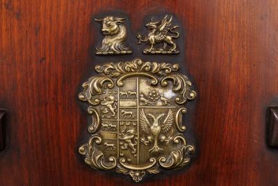 A Very Fine Set of 4 Mahogany Armchairs with Bronze Armorial Plaques