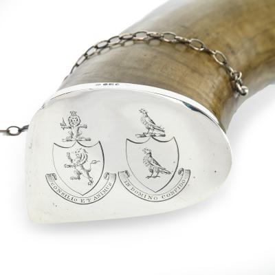 A Very Fine and Historically Significant George III Silver Mounted Powder Horn