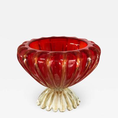 A Vibrantly colored Murano 1950s Red Gold aventurine Lobed Bowl