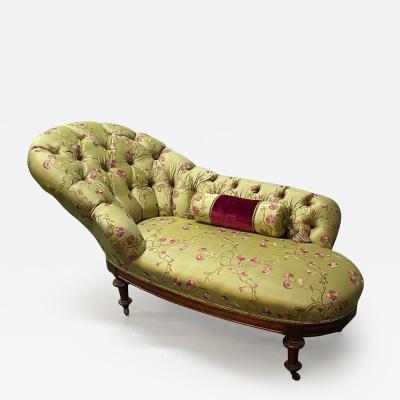 A Victorian Chaise Lounge Scalamandre Upholstery Cylinder Pillow 19th Century