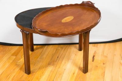 A Victorian Mahogany Marquetry Oval Tray Table