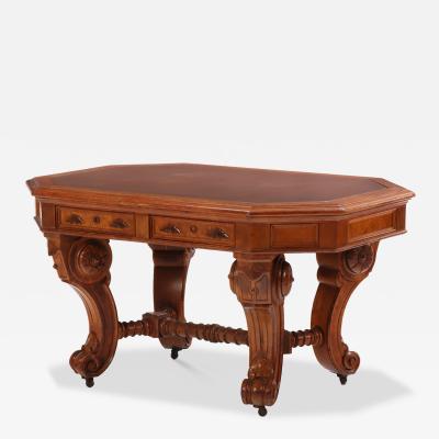 A Victorian Walnut Center Library Table Partners Desk C 1885 