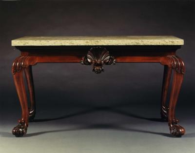 A WELL DRAWN LATE PALLADIAN GEORGE II MAHOGANY SIDE TABLE