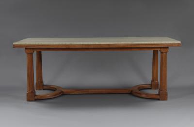 A Walnut Center Or Dining Table With Marble Top In The Manner Of Lutyens