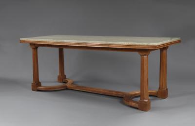 A Walnut Center Or Dining Table With Marble Top In The Manner Of Lutyens