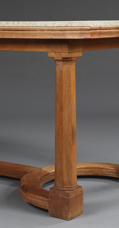 A Walnut Center Or Dining Table With Marble Top In The Manner Of Lutyens